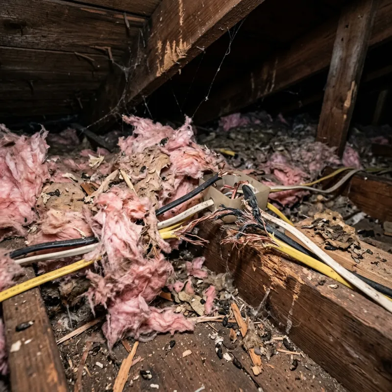 Contaminated ceiling insulation being assessed in a Coldstream roof space