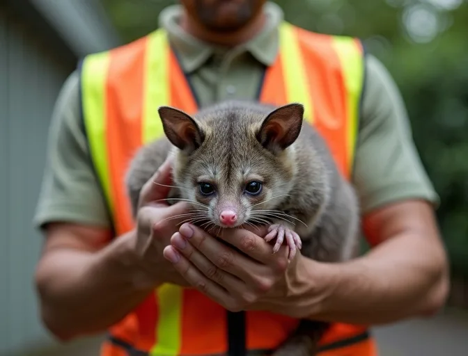 Animal handler safely recovering a deceased possum in Coldstream